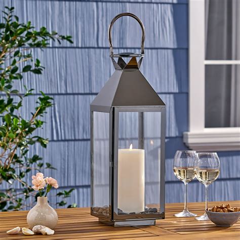 homebase modern stainless steel box lantern|patio lanterns on clearance.